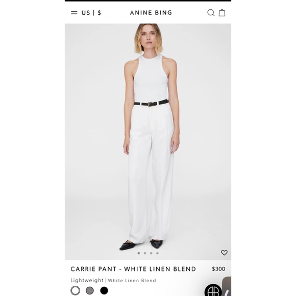 Anine Bing Pants - ANINE BING Carrie Pant, Size 6 (28in waist) White Linen Blend